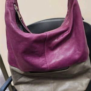 HOBO Purple and Taupe Two-Tone Leather Shoulder Hobo
